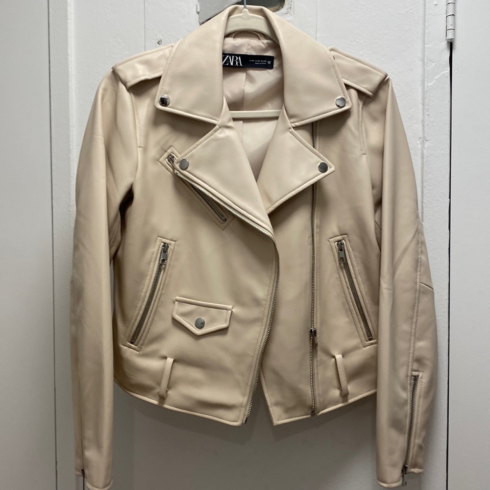 Zara Faux Leather Motorcycle Jacket, Size Medium